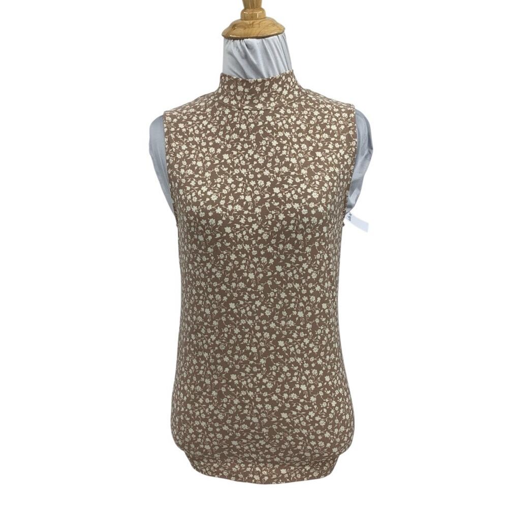 Willow & Root Tank Top Womens S Small Brushed Knit Floral Twist Cutout Mock Neck
